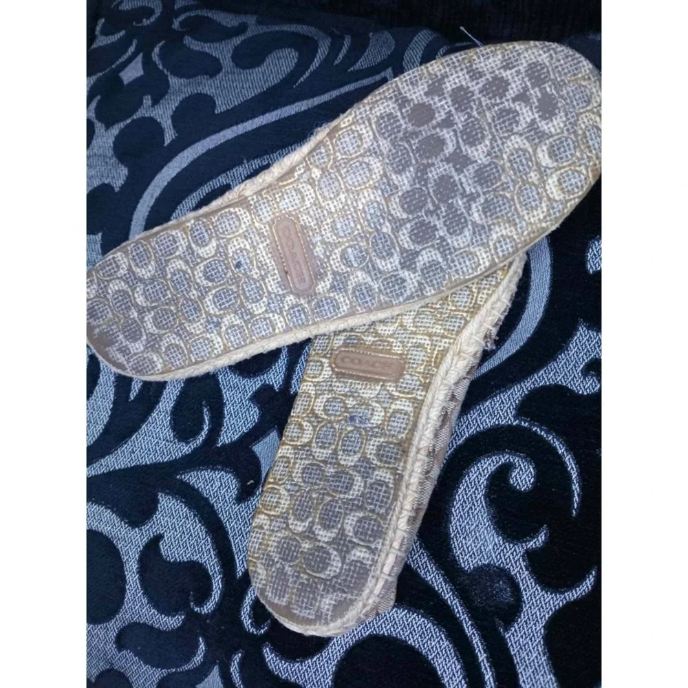 Coach Signature Canvas Espadrilles Khaki Brown Monogram Slip On Flats Shoes